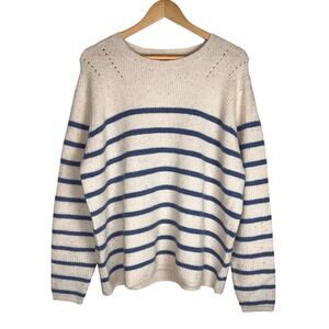 MANGO MNG Cream Striped Knit Sweater Confetti Speckle Pullover 1XL